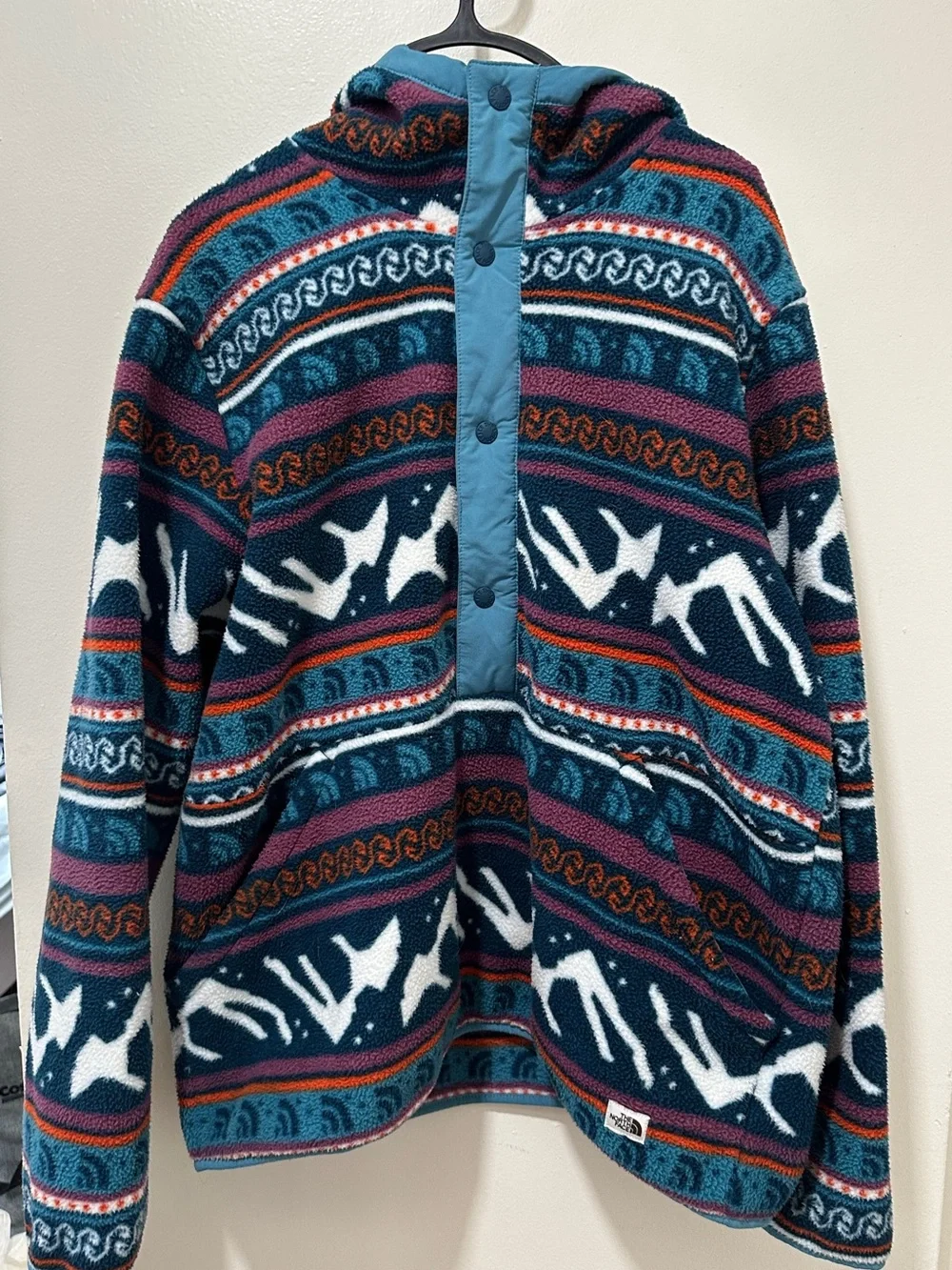 The North Face Multicolor Patterned Fleece Jacket with Light Blue Trim